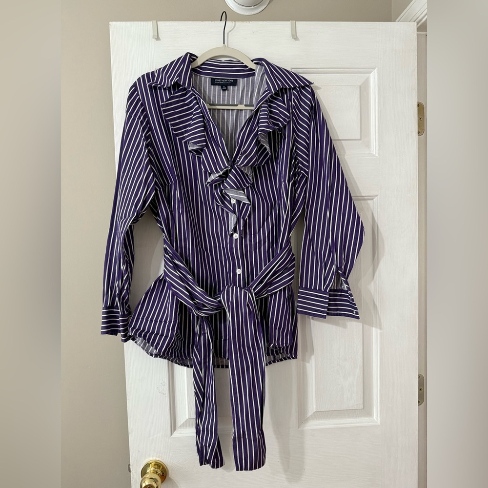 Jones New York Signature Woman Pin-striped Purple Wrap Dress Shirt- size 1X